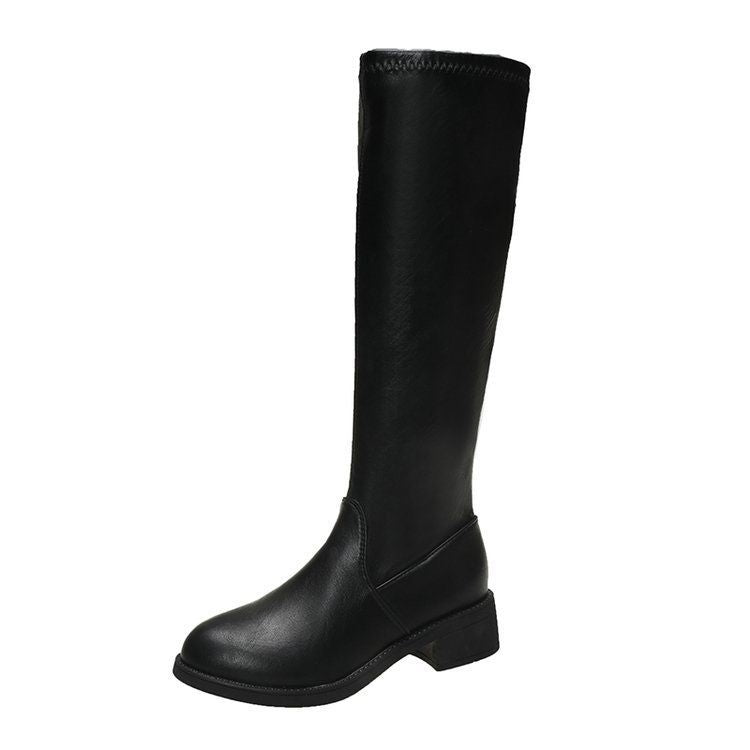 High-Top Leather Boots 2025 New Autumn and Winter Over-The-Knee Boots Women's Boots Women's Fashion Sleeve Slim Boots Long Boots