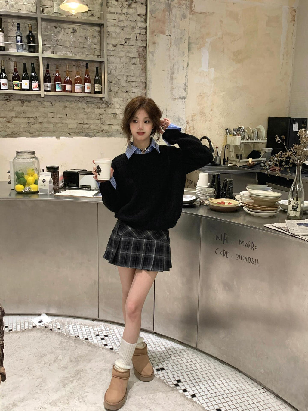 Fake Two-piece Detachable Shirt Collar Sweater Women's Autumn and Winter Small Black Lazy High-end Sweater Top