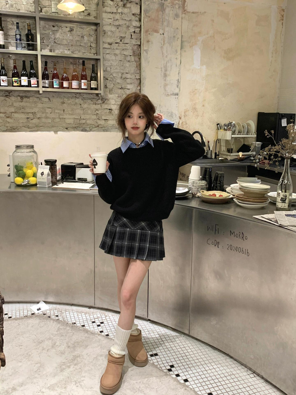 Fake Two-piece Detachable Shirt Collar Sweater Women's Autumn and Winter Small Black Lazy High-end Sweater Top