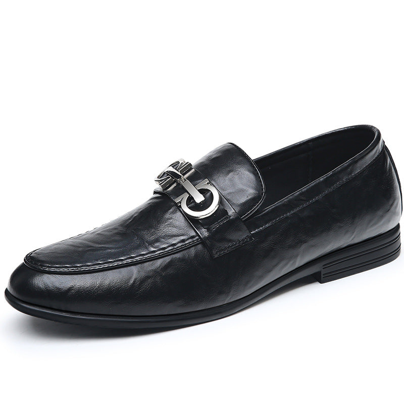Doug Shoes Men's Genuine Leather Spring New Casual Leather Shoes Men's Korean-style British-style Slip-on Lazy Loafers