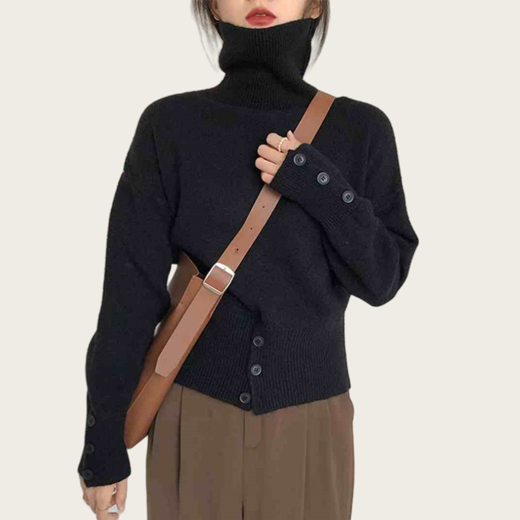 Autumn and Winter New High-End High-Neck Pullover Sweater for Women with Niche and Unique Design Knitted Sweater Tops
