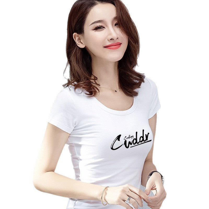 Short-Sleeved T-Shirt for Women, Slim Round Neck, Summer New Outer Wear T-Shirt, Fashionable Tight-Fitting Bottoming Shirt, Slim and Versatile Top