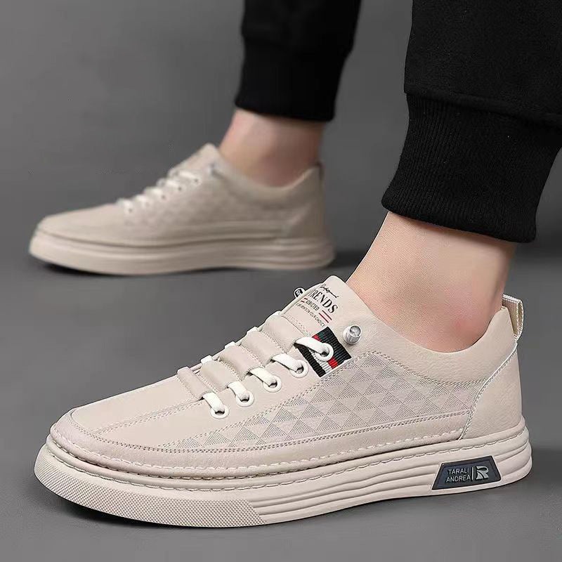 Men's Shoes Summer Breathable Thin Genuine Leather White Shoes Men's Summer 2023 New Fashionable All-match Casual Sports Sneakers