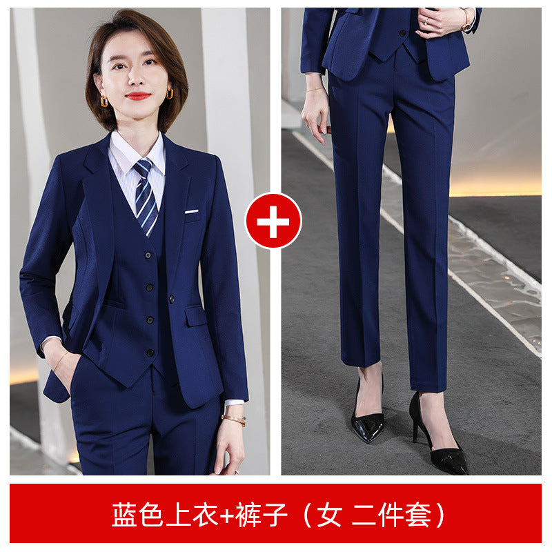 Stretch sapphire blue men's and women's professional suits suit light formal real estate insurance sales autumn and winter teachers' work clothes