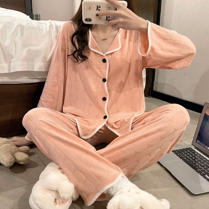 2025 New Long Sleeve Pajamas Women's Spring and Autumn Knitted Cotton High-end Pajamas Women's Sweet Princess Style Home Clothes
