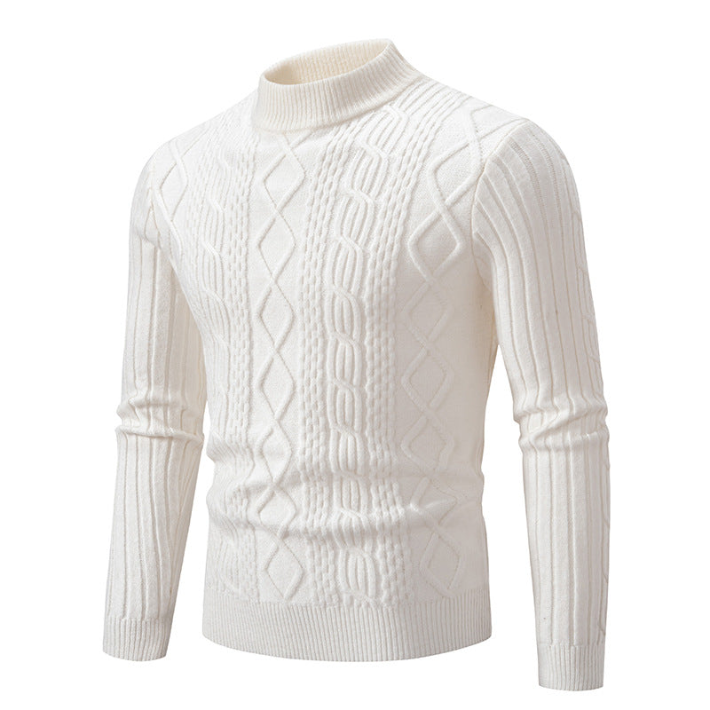 Vintage Simple Solid Color Half-turtleneck Base Sweater Men's Casual Men's Faux Sheep high quality Knitted Sweater