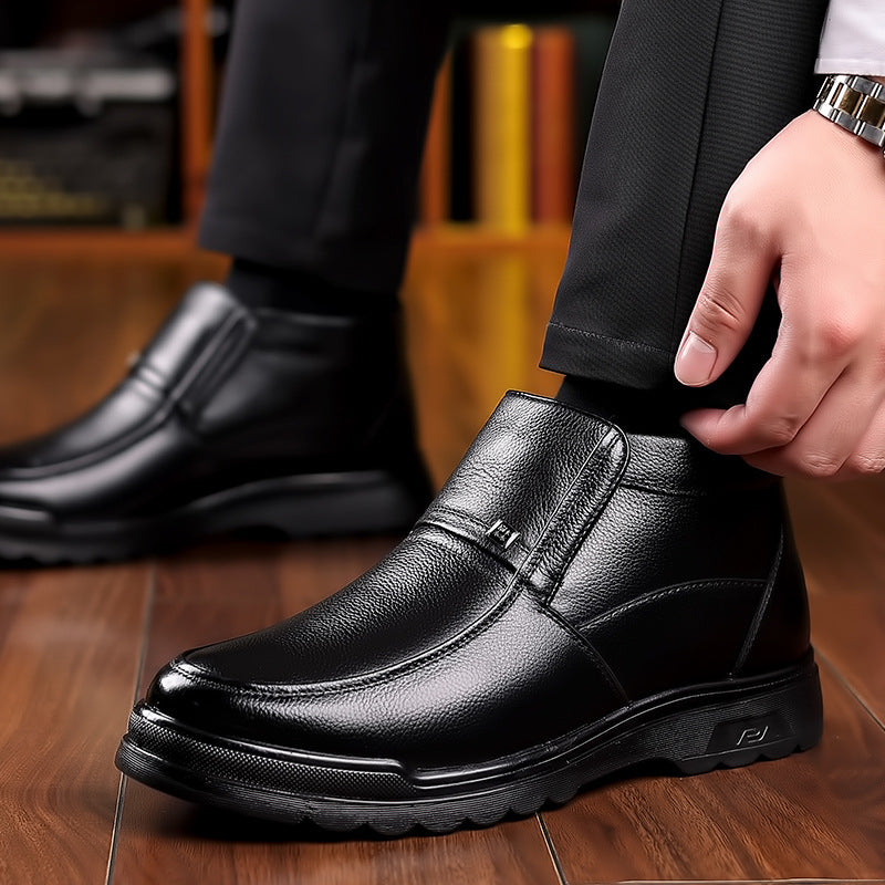 Cotton Shoes Men's Winter fleece-lined Warm Men's Cotton Shoes High-top Leather Wool Snow Boots Middle-aged and Old Dad Elder Shoes