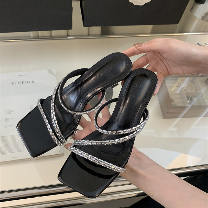girls Summer European and American New High Heels, Stiletto Heels, Diamond Sandals, Sizes 35-39