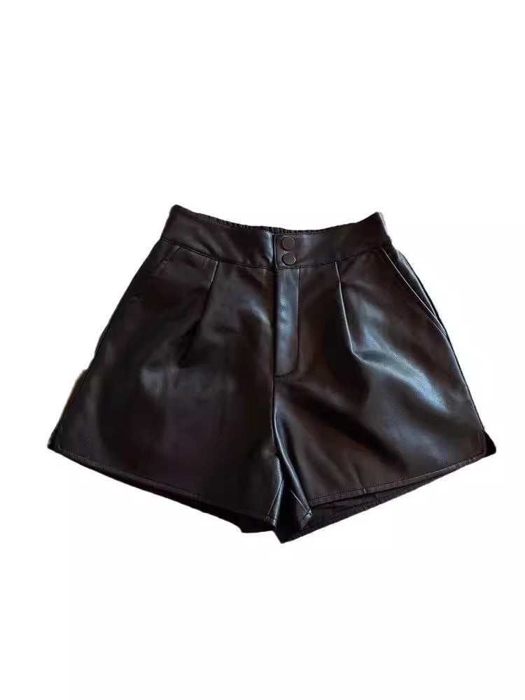 Autumn and Winter Leather High-Waisted Large-Size Loose Boot Pants Slimming Look Bottoming Outer Wear New Leather Pants Popular Wide-Leg 2024 Shorts for Women