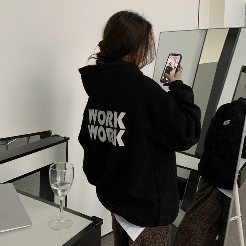 Hd3315 # 250g Korean Style Ins Velvet Letter Hoodie Loose Hooded Sweatshirt Long-Sleeved Pullover Top