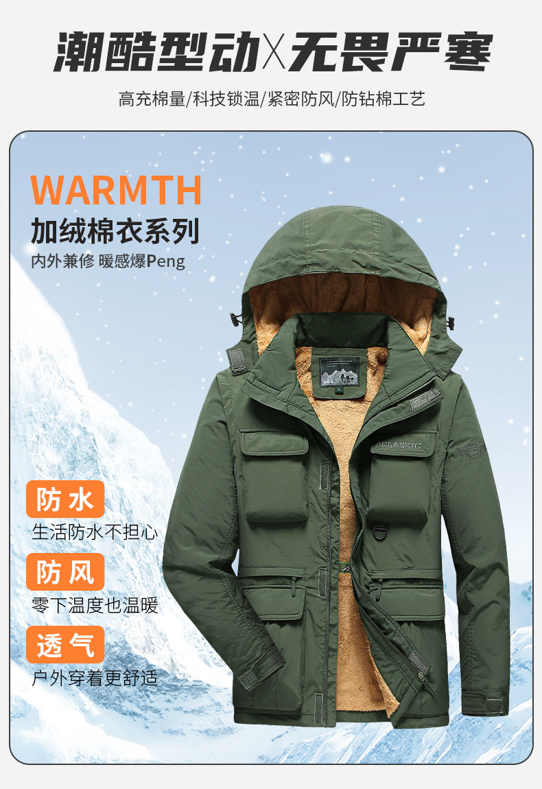 Removable Sleeve Cotton-padded Clothes Men's plus size Coat Men's Winter Warm Multi-pocket Work Coat Charge Cotton-padded Jacket Men's