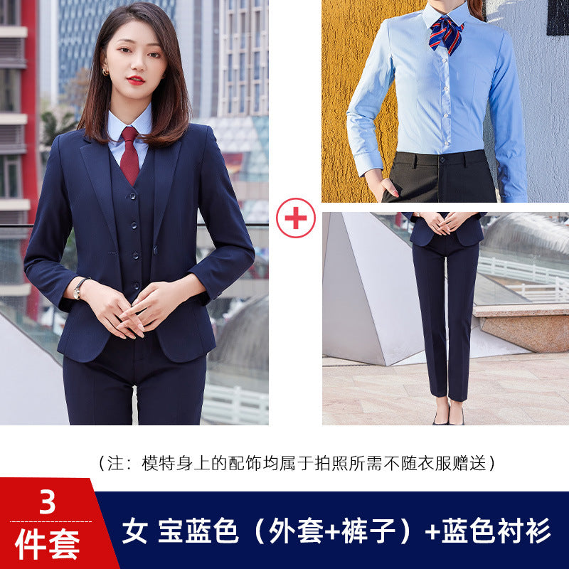 Two-button color spinning four-sided elastic treasure blue teacher suit suit men's and women's same style professional attire 4S shop suit wholesale
