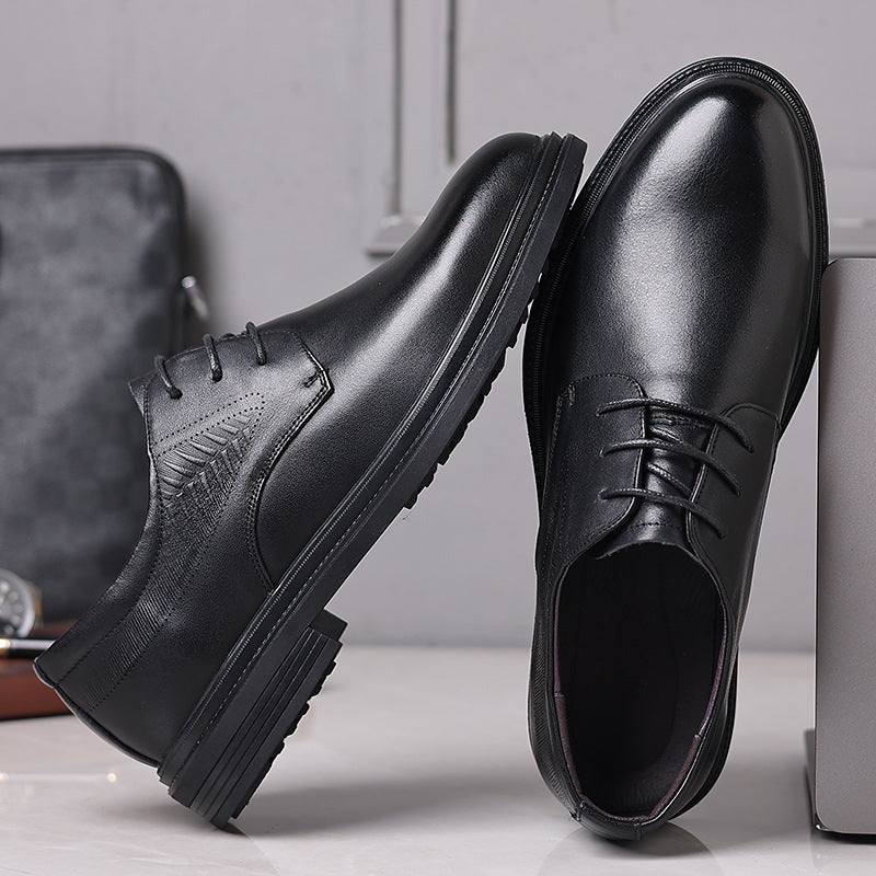 Men's Leather Shoes, Business Formal Wear, Genuine Leather Casual Shoes, Men's Black British Style Height-Increasing Versatile Work and Wedding Shoes
