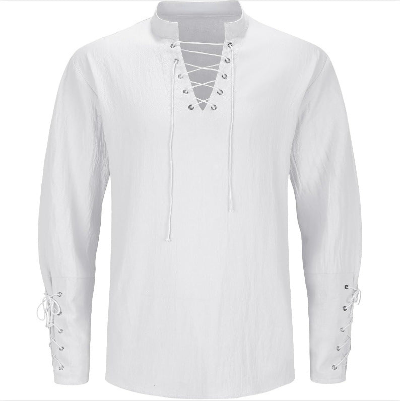2025 New Amazon Men's Pirate Shirt Retro Steampunk Gothic Shirt Viking Lace Top