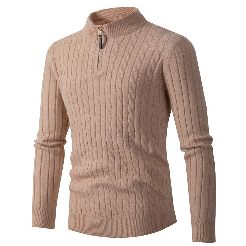 2023 Amazon foreign trade autumn and winter new men's long-sleeved twist half turtleneck zipper sweater sweater top