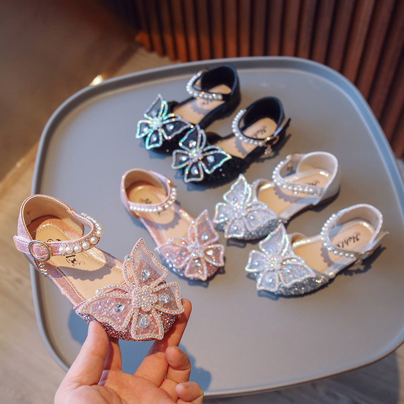 2026 Spring/Summer New Children's Sandals Korean Style Girls' Bow Princess Shoes Pearl Dance Performance Shoes Trendy