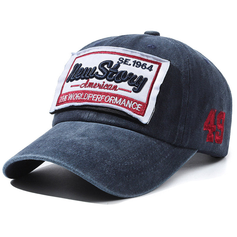 Hats for Men and Women, Spring and Summer Baseball Caps, Washed Cloth, Old Letter Embroider, Curved Brim Peaked Caps, Versatile Retro Couple Hats