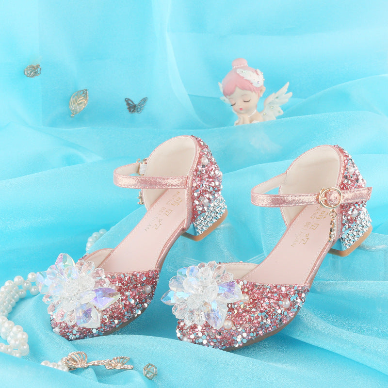 Cinderella Crystal Shoes Silver Model 4 Years Old Party 5 Princess Shoes 6 Little Girl Leather Shoes Children's High Heels 7 Sweet