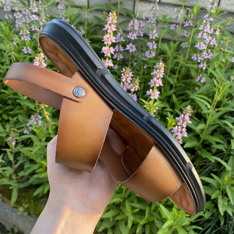 Men's Sandals, Genuine Leather Summer Beach Shoes, Dual-Purpose Sandals, 2026 New Trendy Soft-Soled Men's Shoes, Casual Non-Slip Shoes