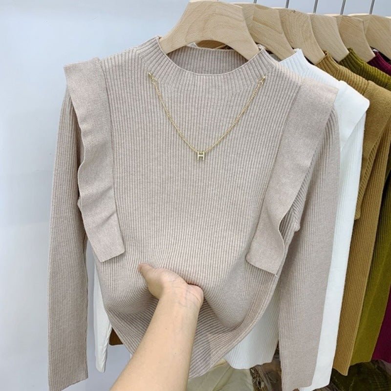 Knitted Sweater Women's Design Sense Slim Base Shirt Top 2022 New Fashion Western Style Autumn and Winter Inner Sweater