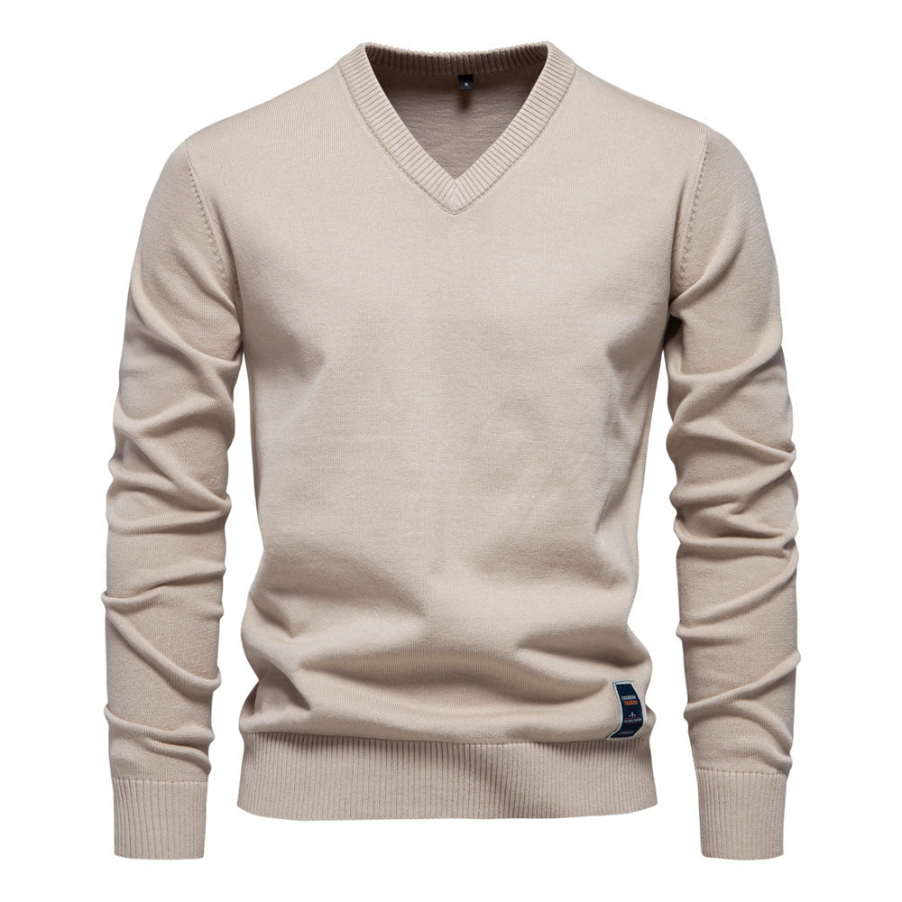 V-Neck 2024 Knitwear Pure Color Men's Knitwear Men's Cross-Border Black Cotton Knitwear Trendyy Autumn and Winter New Green