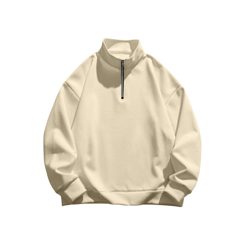 Autumn and Winter new men's fleece-lined sweater stand collar half zipper long sleeve European size cross-border Amazon all-matching men's top