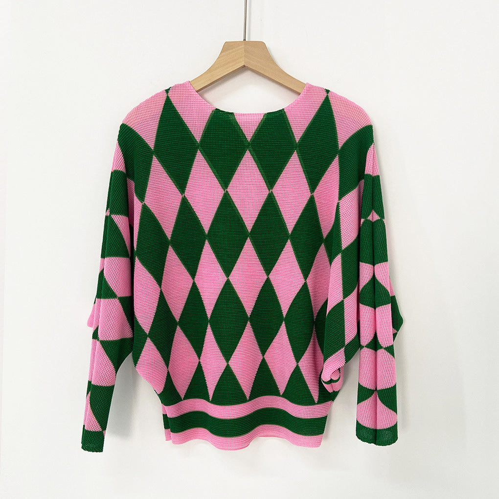 2024 Early Spring New Fashion Pleated Top Women's Miyake Design Sense Batwing Shirt Loose Pullover Sweater for Women