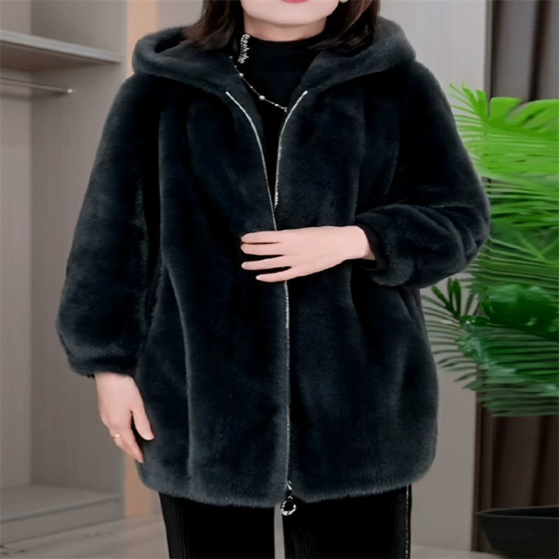 Popular one-piece hooded coat for women winter new middle-aged mom elegant warm western style mid-length coat