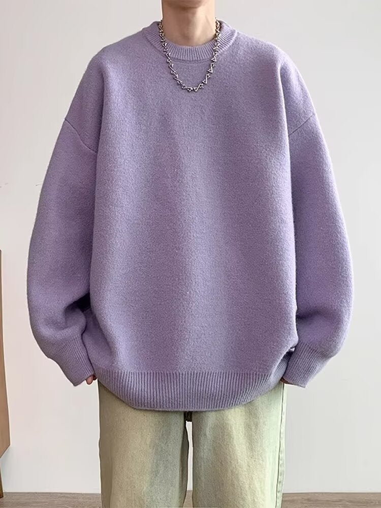 Sweater Men's Autumn and Winter Lazy Style American Style Retro High-end Sense Loose Casual Solid Color Pullover Base Knitted Sweater