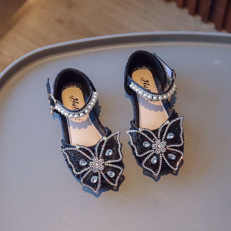 2026 Spring/Summer New Children's Sandals Korean Style Girls' Bow Princess Shoes Pearl Dance Performance Shoes Trendy