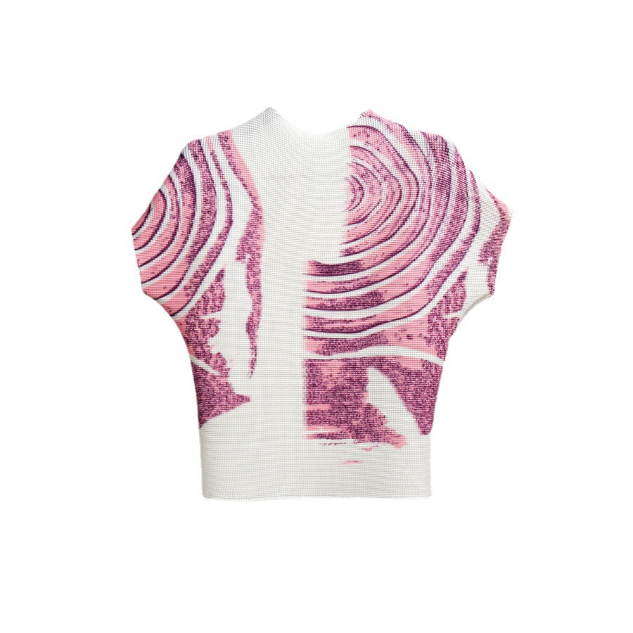 Short-Sleeved T-Shirt for Women in Summer, Loose Slimming Look Pleated Top Design, Niche New Style, High-End Western Style Shirt for Women