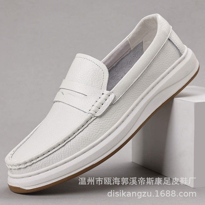 2025 Summer Men's Genuine Leather Casual Loafers Slip-On Driving Shoes Lychee Pattern Leather Shoes Breathable Non-Slip
