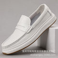 2025 Summer Men's Genuine Leather Casual Loafers Slip-On Driving Shoes Lychee Pattern Leather Shoes Breathable Non-Slip