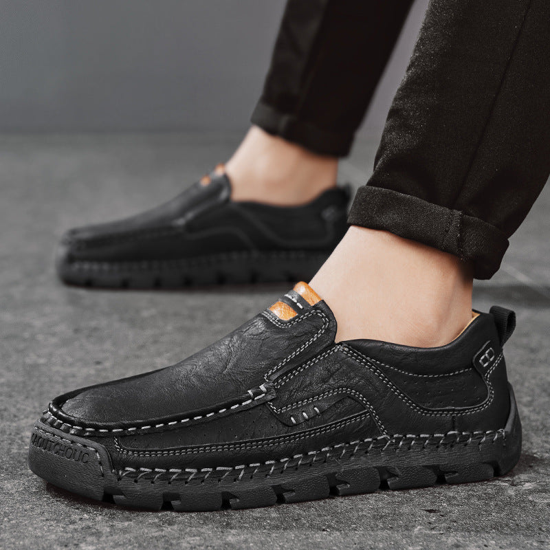 2025 Autumn New Model Hand-Stitched Men's Shoes, Large Size Export Casual Slip-On Men's Leather Shoes, Lazy Shoes