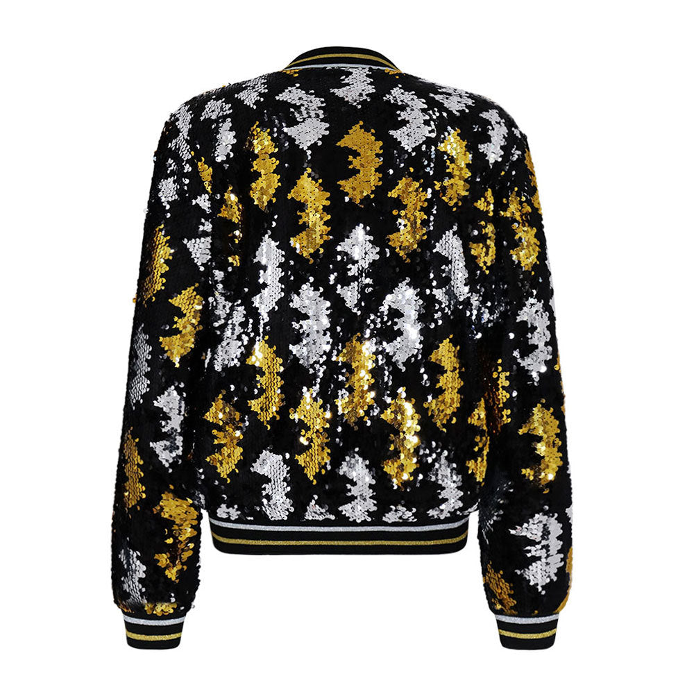 10393 Cross-border Amazon Autumn and Winter Women's Long Sleeve Jacket Slim-fit Elegant Commuter Sequin Baseball Suit