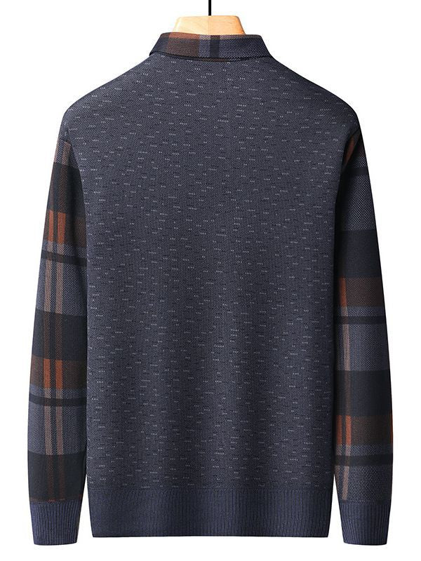 Autumn and Winter middle-aged and elderly fake two-piece sweater men's dad wear fleece-lined thickened slim shirt collar warm sweater
