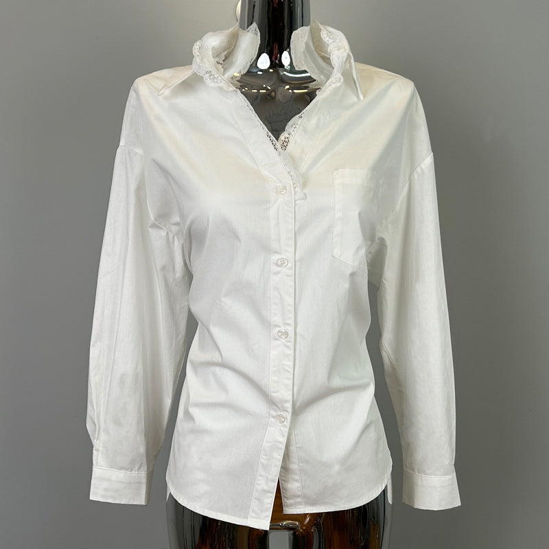 waist lace stitching lapel fake two long sleeve shirts