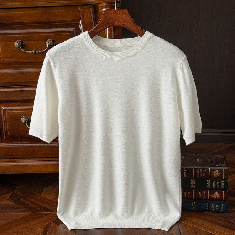 Men's Knitted Short-sleeved Korean Trendy Round Neck Half Sleeve Spring and Autumn Men's Slim-fit Solid Color Short-sleeved Sweater