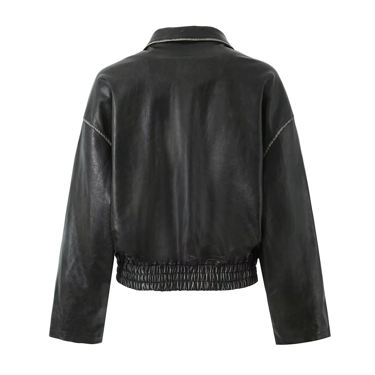American heavy industry distressed leather jacket for women 2023 autumn and winter New retro loose brushed PU leather jacket for hot girls