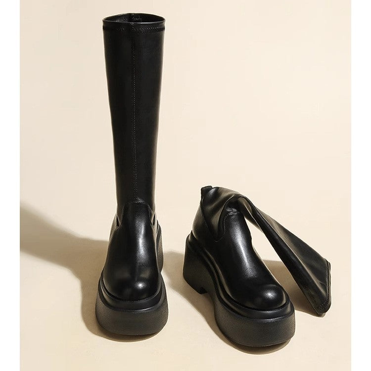 2025 Height-Increasing Thick-Soled Petite Knee-High Boots for Women, Elastic Boots, Slim Boots, Autumn and Winter High Knight Boots