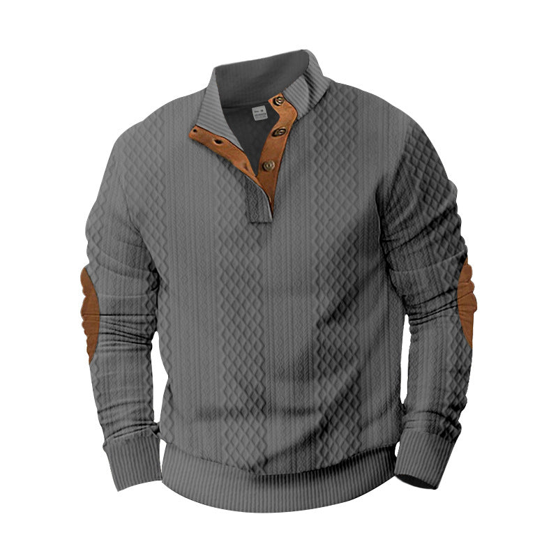 Cross-Border European and American Spring and Autumn Men's Sweatshirts with Half-Zip, Casual Jacquard Stand Collar, Long Sleeves, Patch Design, Versatile