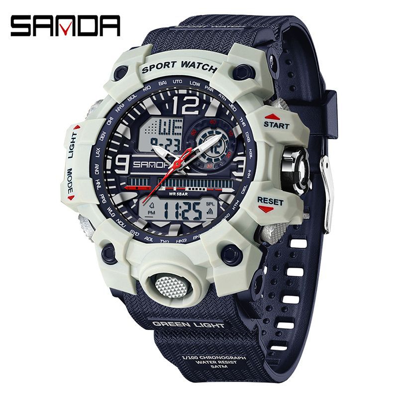 Sanda Hot-Selling Watch Korean Version Student Party Multi-Functional Waterproof Alarm Clock Electronic Watch Cool Dual Display Luminous Sports Watch