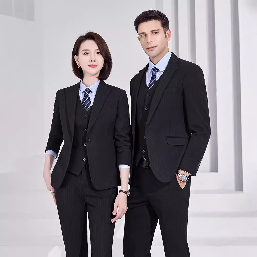 Autumn and Winter thickened high-end striped suit suit elegant vest men's and women's professional formal wear 4s shop tooling teacher suit