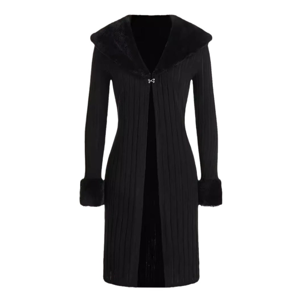Cross-Border 2024 Autumn and Winter New Style Fur Collar Pure Color Fashionable Slim Fit Cardigan Knitwear Casual Top Windbreaker