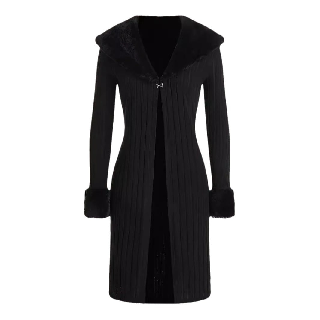 Cross-Border 2024 Autumn and Winter New Style Fur Collar Pure Color Fashionable Slim Fit Cardigan Knitwear Casual Top Windbreaker