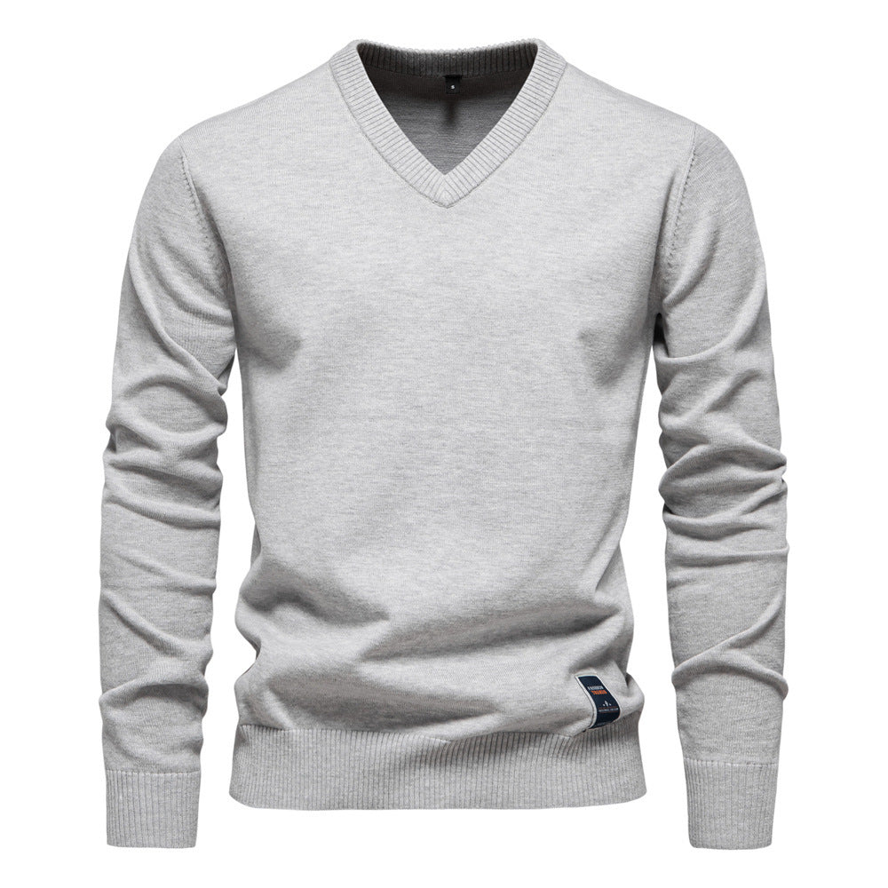 V-Neck 2024 Knitwear Pure Color Men's Knitwear Men's Cross-Border Black Cotton Knitwear Trendyy Autumn and Winter New Green
