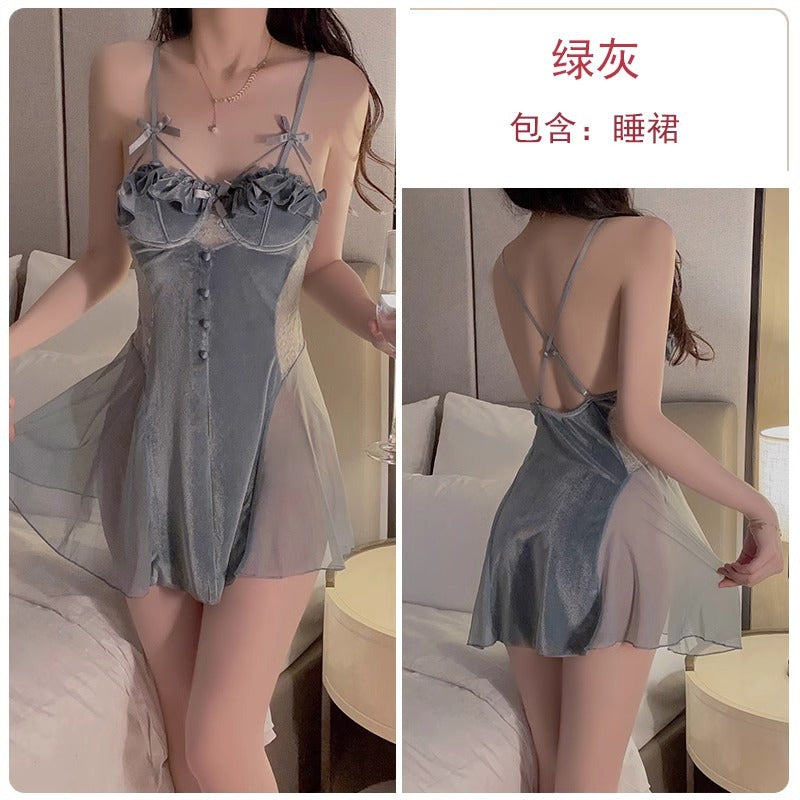 Sexy Pajamas Women's Spring and Autumn 2025 New Golden Velvet suit plus size Pure Want with Chest Pad Sling Nightgown Winter