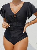 2026 New European and American Style One-Piece Swimsuit for Women, Sexy Tight-Fitting with Flutter Sleeves, Cross-Border Foreign Trade Bikini Swimwear, In-Stock Wholesale
