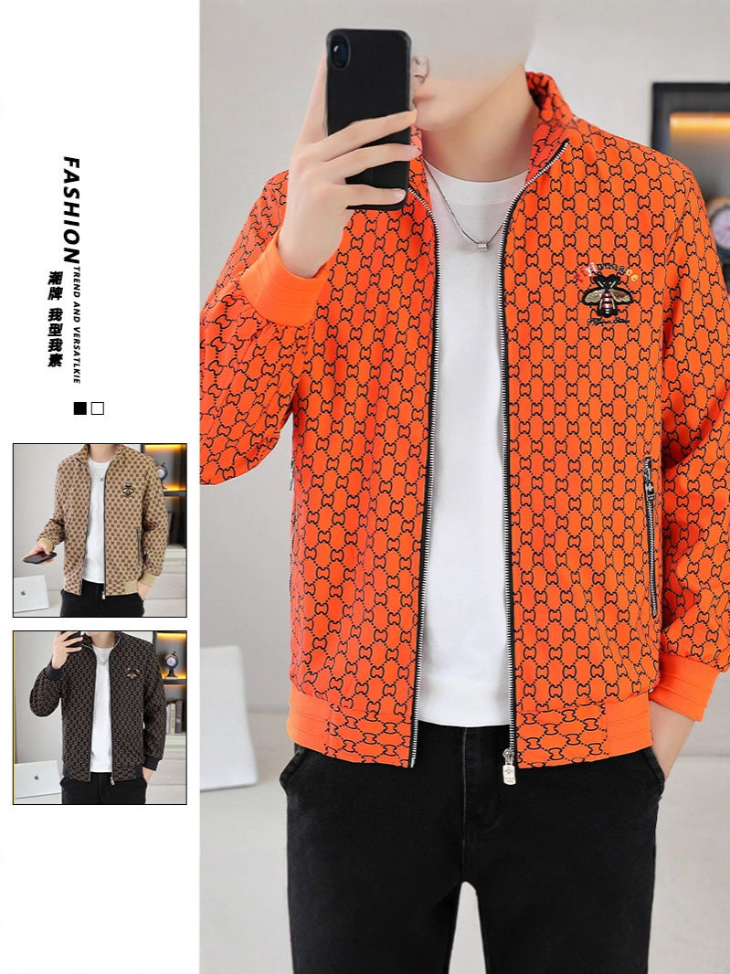 Autumn and Winter Men's Jackets, Warm Cotton Jackets, Young Men's Trendy Printed Baseball Jackets