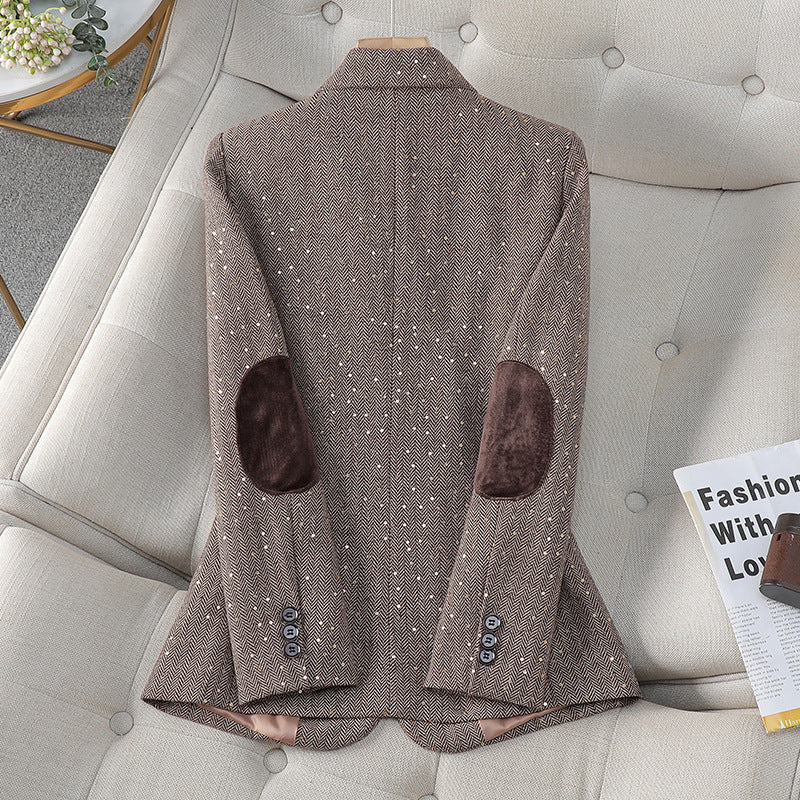 [Old Qian Feng] Women's Contrast Spring and Autumn Coat Sales Houndstooth Suit Women's Coat Women's Small Suit Jacket